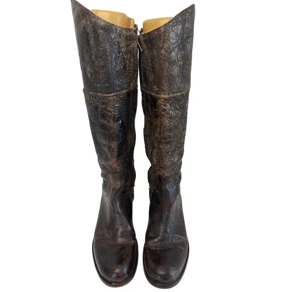 STEVE Madden 6.5 Women's Leather Riding Boots Brown Distressed Textured see pics - Picture 2 of 8